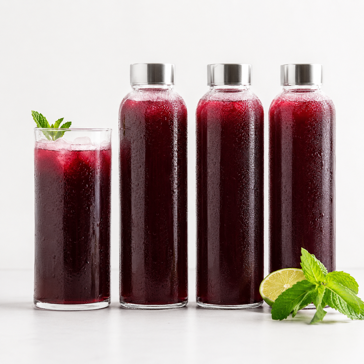 Zobo — Chilled hibiscus punch finished with lime and mint